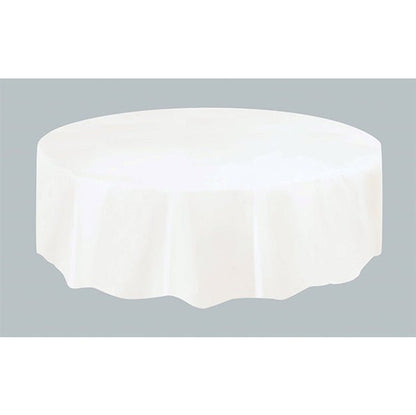 Bright White Round Plastic Tablecover 213cm - The Party Marketplace