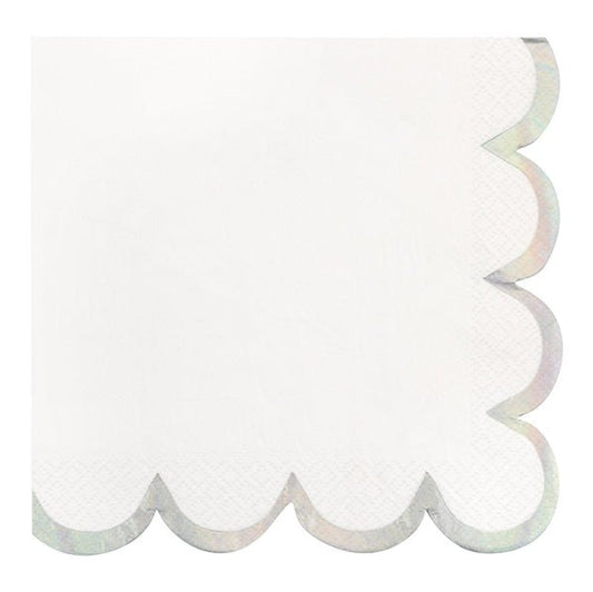 Bright White Scalloped Edge Luncheon Napkins With Iridescent Foil (Pack of 16) - The Party Marketplace