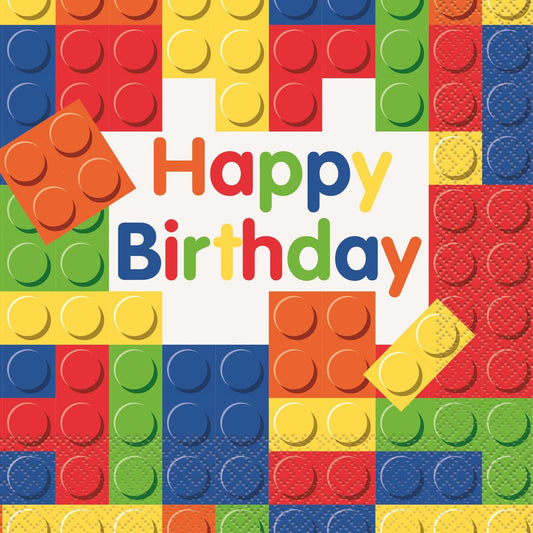Building Blocks "Happy Birthday" Luncheon Napkins (Pack of 16) - The Party Marketplace