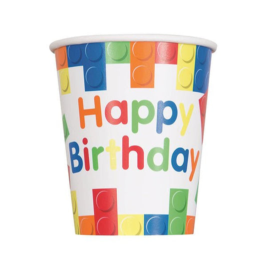 Building Blocks "Happy Birthday" Paper Cups 270ml (Pack of 8) - The Party Marketplace