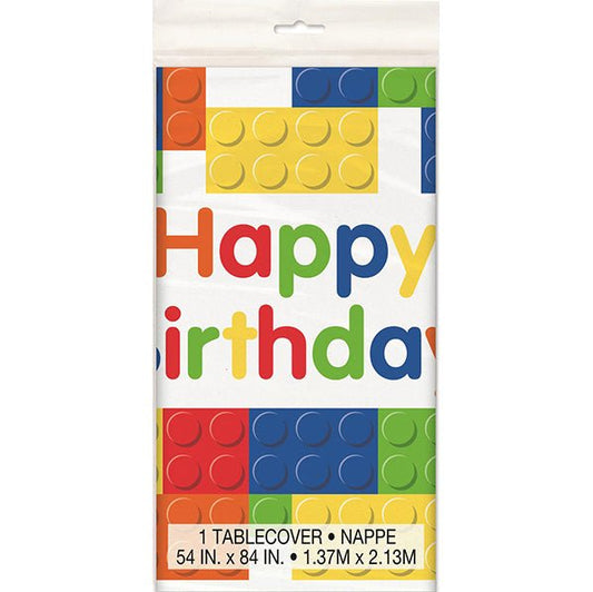 Building Blocks "Happy Birthday" Printed Tablecover 137cm x 213cm - The Party Marketplace