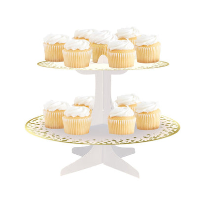 Cardboard Cupcake Stand - Gold Foil Stamped Confetti Celebrate (31.1cm) - The Party Marketplace