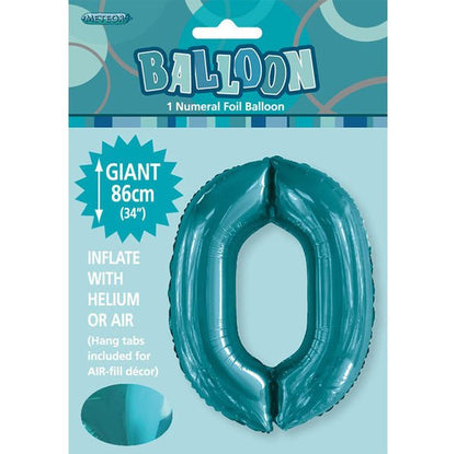 Caribbean Teal "0" Numeral Foil Balloon (86cm) - The Party Marketplace