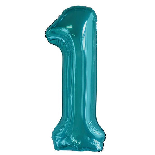 Caribbean Teal "1" Numeral Foil Balloon (86cm) - The Party Marketplace
