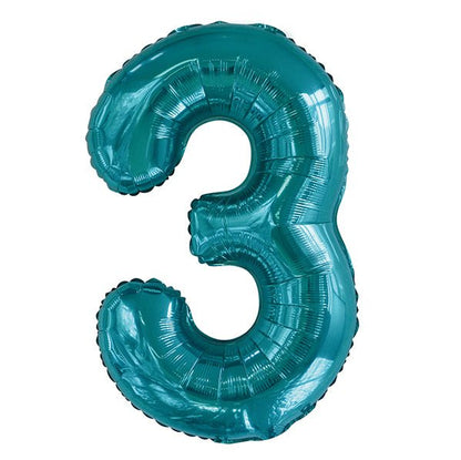 Caribbean Teal "3" Numeral Foil Balloon (86cm) - The Party Marketplace