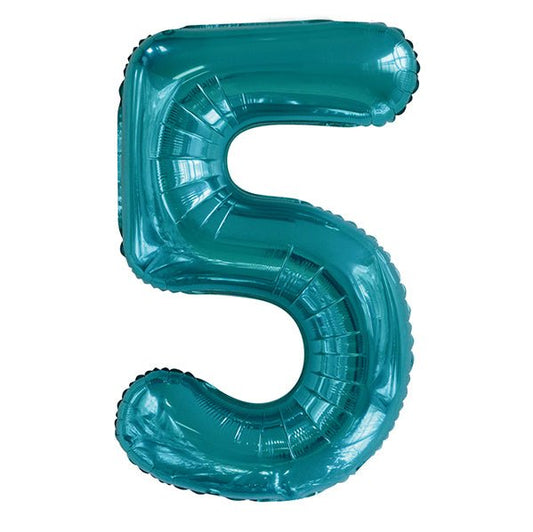 Caribbean Teal "5" Numeral Foil Balloon (86cm) - The Party Marketplace