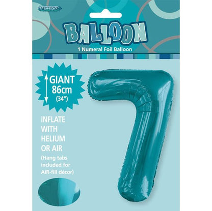 Caribbean Teal "7" Numeral Foil Balloon (86cm) - The Party Marketplace