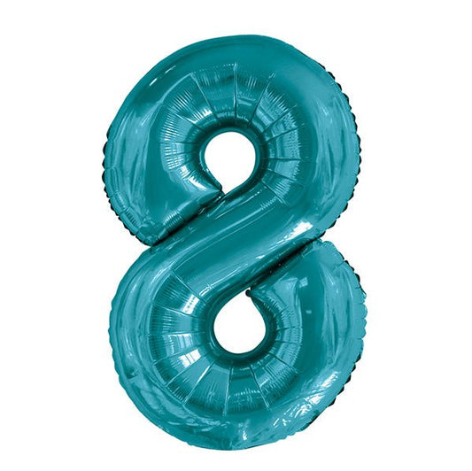 Caribbean Teal "8" Numeral Foil Balloon (86cm) - The Party Marketplace