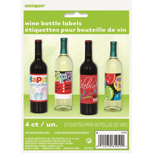 Celebration Birthday Wine Bottle Labels (Pack of 4) - The Party Marketplace