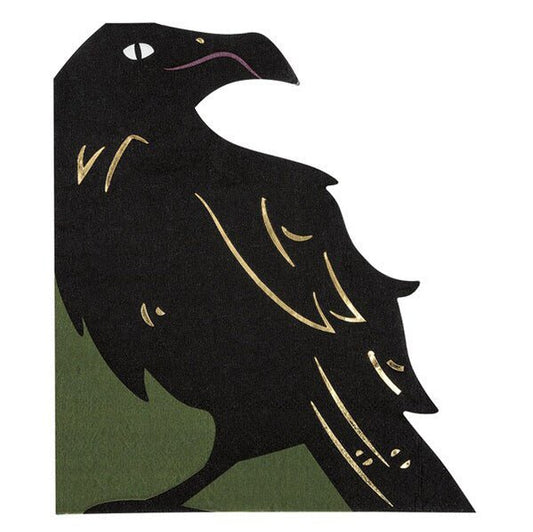 Celestial Halloween Crow Shaped Foil Stamped Luncheon Napkins (Pack of 16) - The Party Marketplace