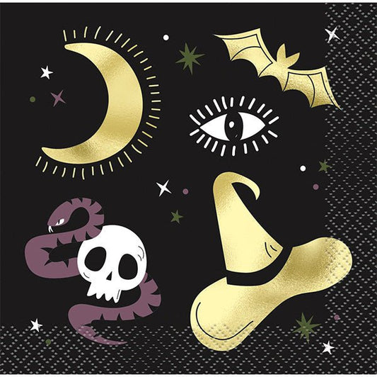 Celestial Halloween Foil Stamped Beverage Napkins (Pack of 16) - The Party Marketplace