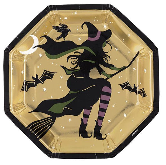 Celestial Halloween Foil Stamped Octagonal Shaped Paper Plates 20.9cm (Pack of 8) - The Party Marketplace