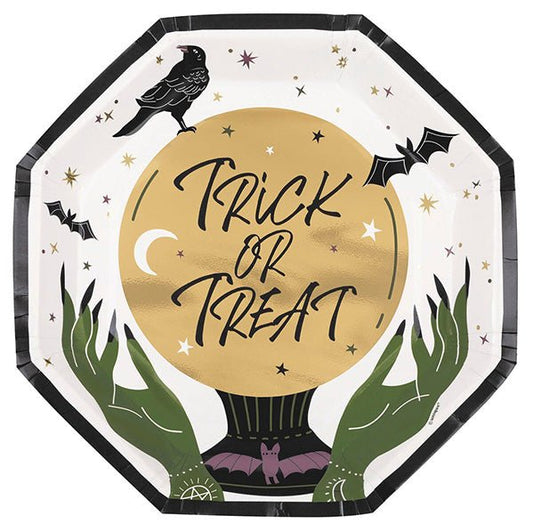 Celestial Halloween Foil Stamped Octagonal Shaped Paper Plates 23cm (Pack of 8) - The Party Marketplace