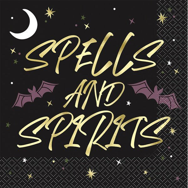 Celestial Halloween "Spells & Spirits" Foil Stamped Luncheon Napkins (Pack of 16) - The Party Marketplace