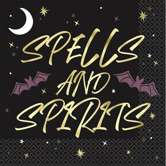 Celestial Halloween "Spells & Spirits" Foil Stamped Luncheon Napkins (Pack of 16) - The Party Marketplace