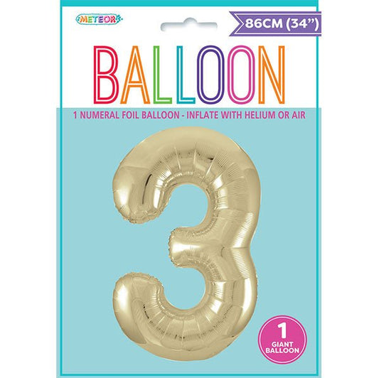 Champagne Gold "3" Numeral Foil Balloon (86cm) - The Party Marketplace