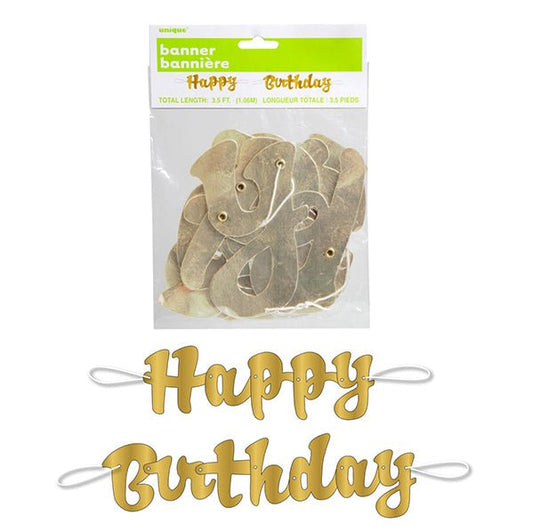 Champagne Gold Foil Script "Happy Birthday" Jointed Banner - 1.06m - The Party Marketplace