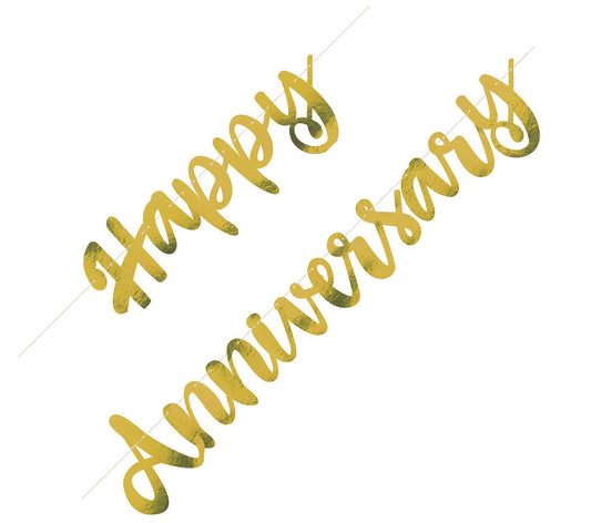 Champagne Gold "Happy Anniversary" Jointed Banner - 1.82m - The Party Marketplace