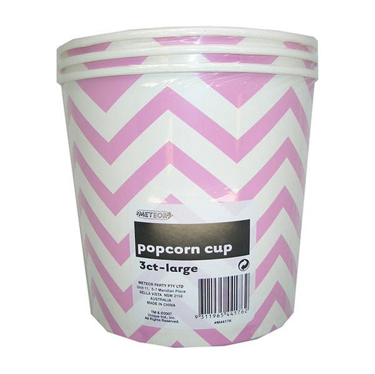 Chevron Lovely Pink Paper Popcorn Cups - Large (Pack of 3) - The Party Marketplace