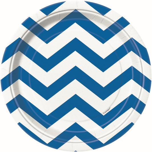 Chevron Royal Blue Paper Plates 18cm (Pack of 8) - The Party Marketplace