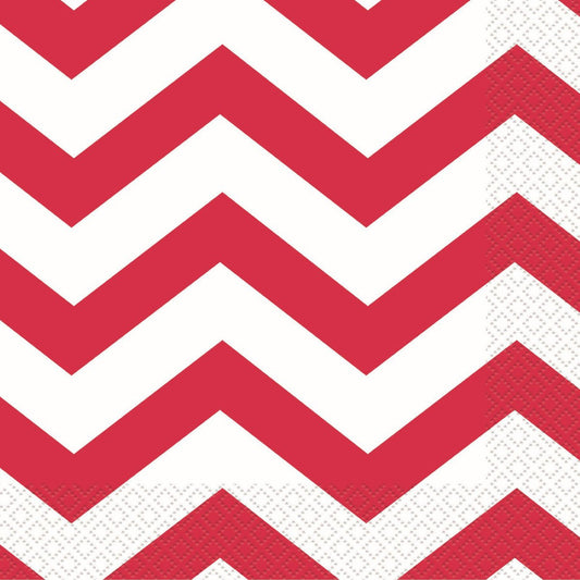 Chevron Ruby Red Beverage Napkins (Pack of 16) - The Party Marketplace