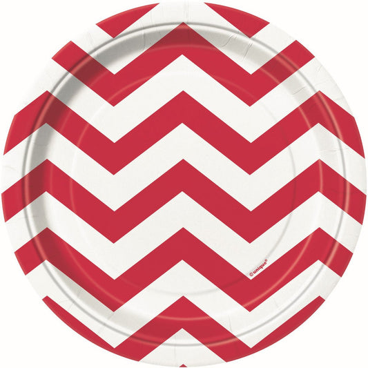 Chevron Ruby Red Paper Plates 18cm (Pack of 8) - The Party Marketplace