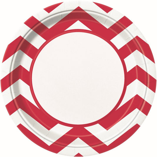 Chevron Ruby Red Paper Plates 23cm (Pack of 8) - The Party Marketplace