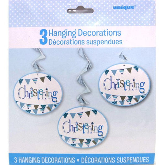 Christening Blue Hanging Swirl Decorations (Pack of 3) - The Party Marketplace