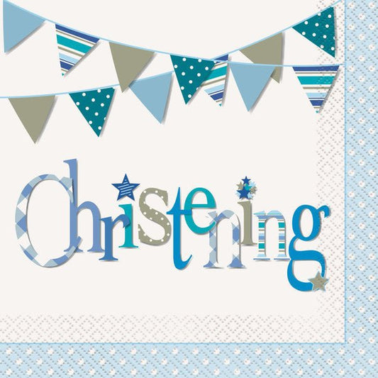 Christening Blue Luncheon Napkins (Pack of 16) - The Party Marketplace