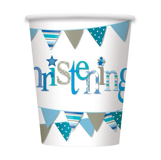 Christening Blue Paper Cups 270ml (Pack of 8) - The Party Marketplace