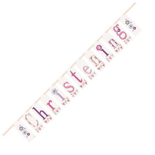Christening Pink Block Banner - 2.13m - The Party Marketplace