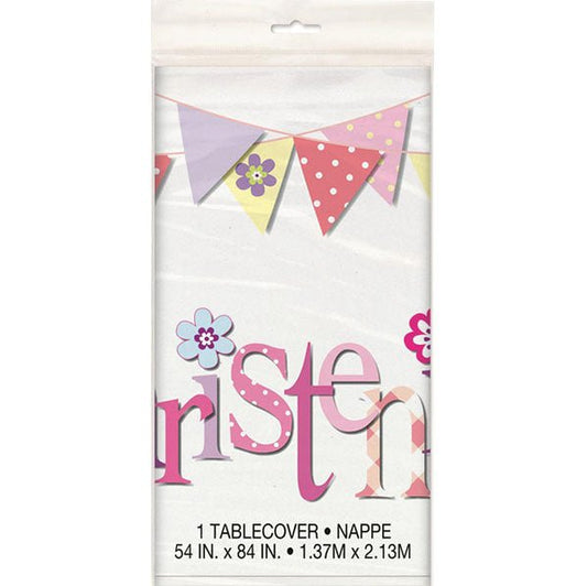 Christening Pink Printed Tablecover 137cm x 213cm - The Party Marketplace