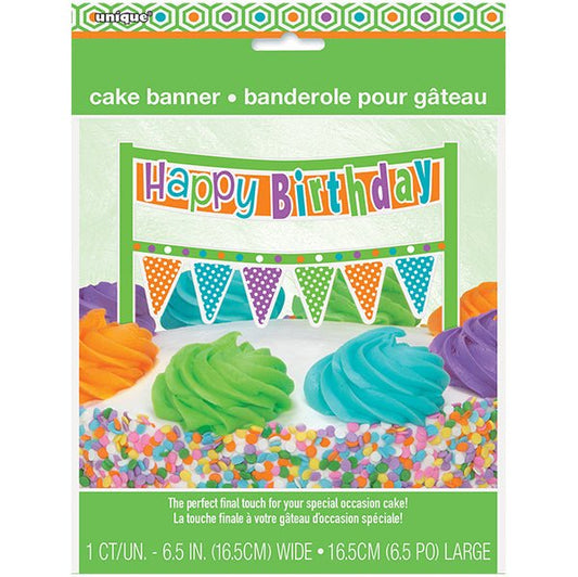 Citrus Dot "Happy Birthday" Cake Banner (16.5cm) - The Party Marketplace