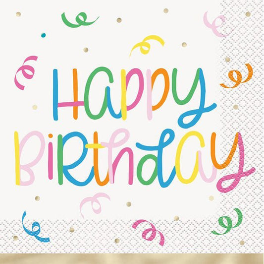 Classic Birthday "Happy Birthday" Foil Stamped Luncheon Napkins (Pack of 16) - The Party Marketplace