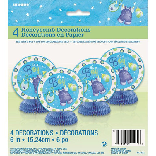 Clothesline Blue "It's A Boy" Mini Honeycomb Decorations (Pack of 4) - The Party Marketplace