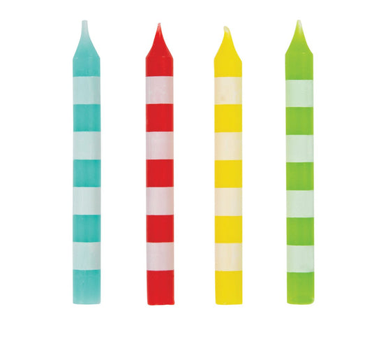 Colour Striped Candles - Assorted Candles (Pack of 8) - The Party Marketplace