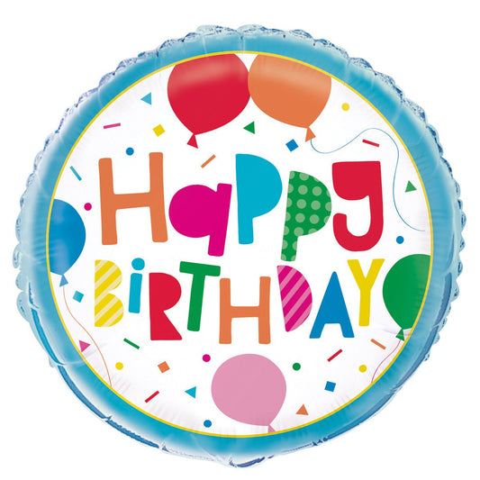 Colourful Balloons "Happy Birthday" Foil Balloon 45cm - The Party Marketplace