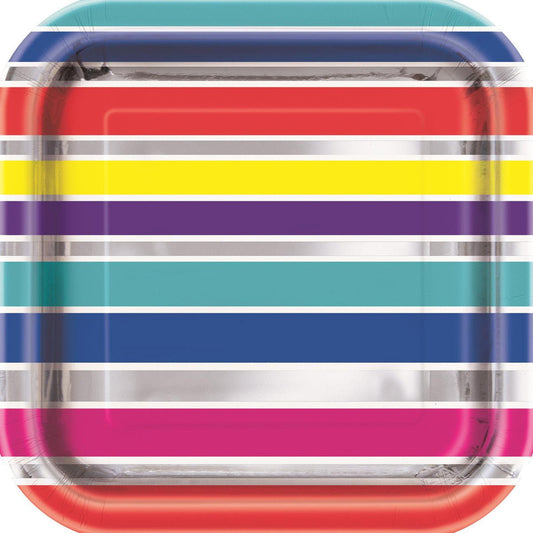 Colourful Birthday Foil Stamped Square Paper Plates 18cm (Pack of 10) - The Party Marketplace