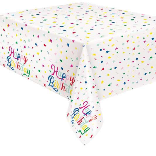 Colourful Confetti Birthday Printed Tablecover 137cm x 213cm - The Party Marketplace