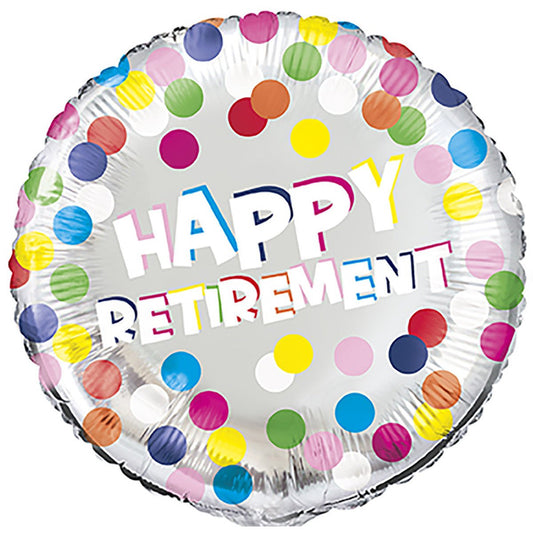 Colourful Dot "Happy Retirement" Foil Balloon 45cm - The Party Marketplace