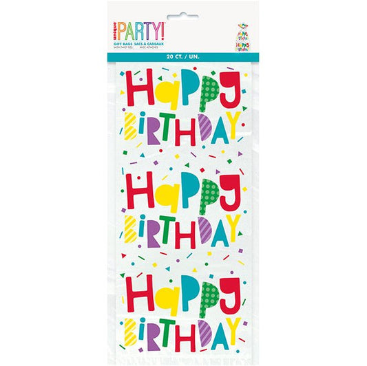 Colourful "Happy Birthday" Cello Bags (Pack of 20) - The Party Marketplace