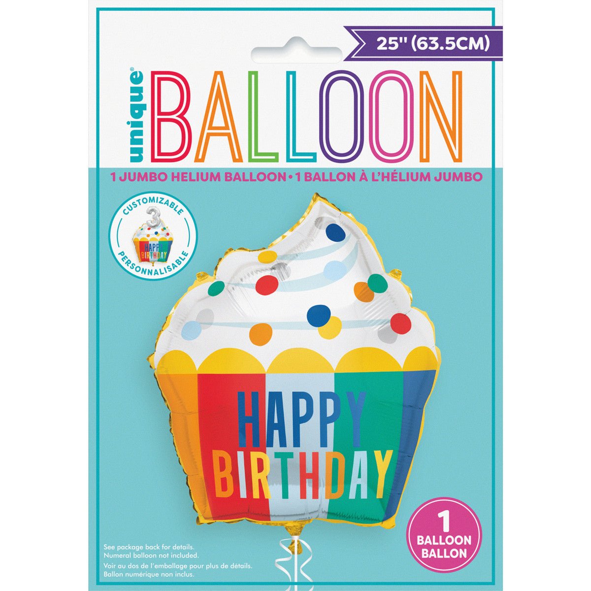 Colourful "Happy Birthday" Cupcake Customisable Foil Balloon 63.5cm - The Party Marketplace