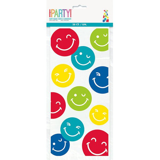 Colourful Happy Face Cello Bags (Pack of 20) - The Party Marketplace
