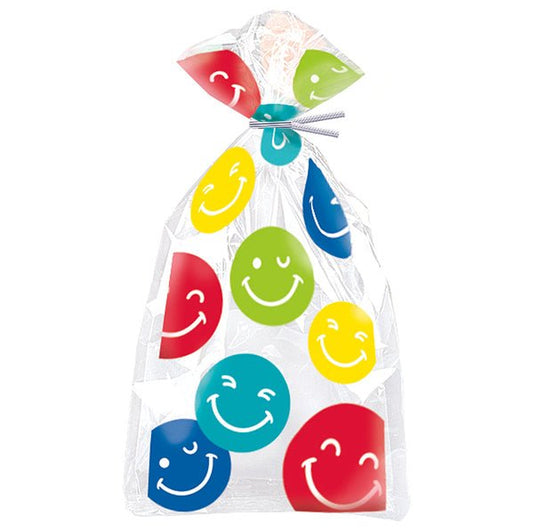 Colourful Happy Face Cello Bags (Pack of 20) - The Party Marketplace