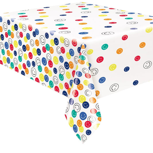 Colourful Smiles Printed Tablecover 137cm x 213cm - The Party Marketplace