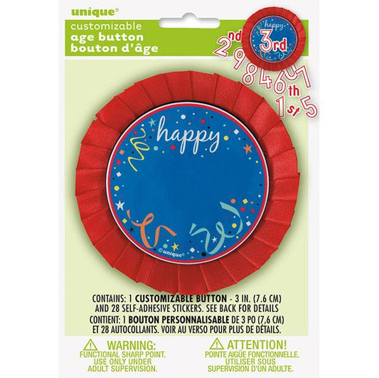 "Confetti Birthday" Badge With Stickers - Blue - The Party Marketplace