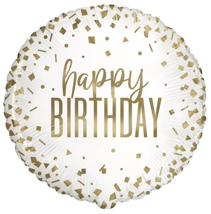 Confetti Gold "Happy Birthday" Foil Balloon 45cm - The Party Marketplace