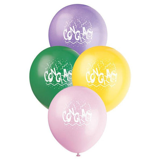 "Congrats" Assorted Colour Balloons 30cm (Pack of 6) - The Party Marketplace
