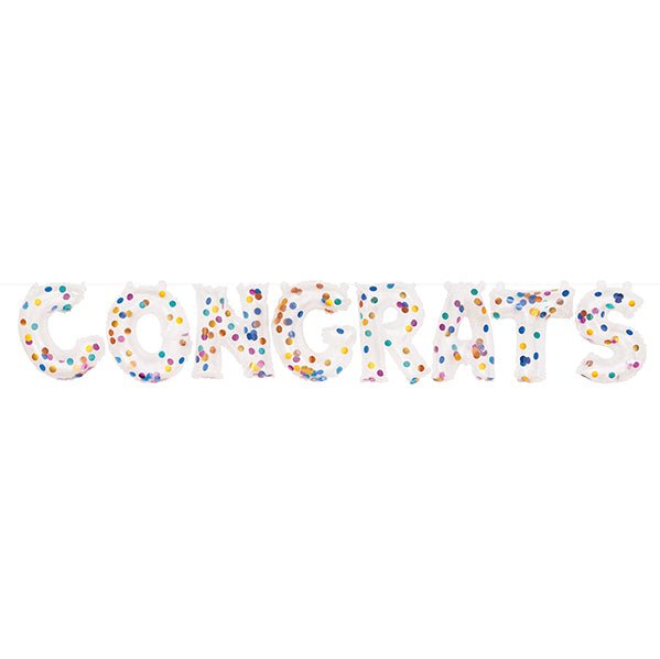 "Congrats" Clear Confetti Filled Foil Letter Balloon Banner Kit - 35.5cm - The Party Marketplace