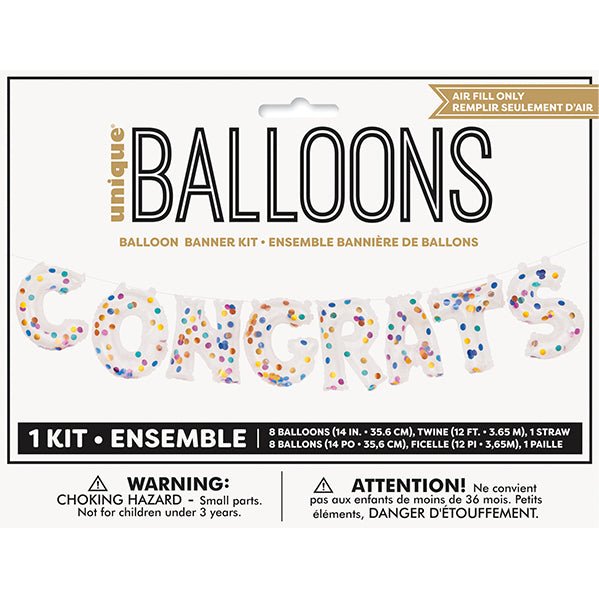"Congrats" Clear Confetti Filled Foil Letter Balloon Banner Kit - 35.5cm - The Party Marketplace